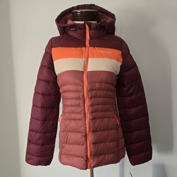 Reebok NEW WITH TAGS  Women's Burgundy and Orange Puffer Jacket. Size Small - Picture 1 of 15